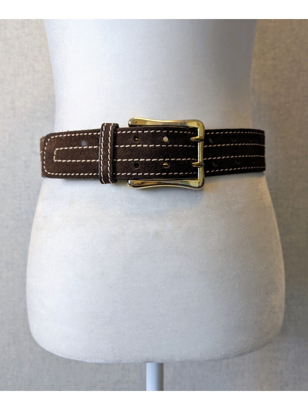 Vintage 70s 80s suede contrast stitch double prong belt - Size S